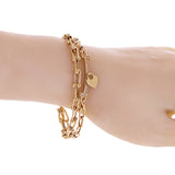 Italian 14k Yellow Gold Double U Shape Hardwear Link Heart Charm Bracelet 7.75" - 7.8" 12.2 grams