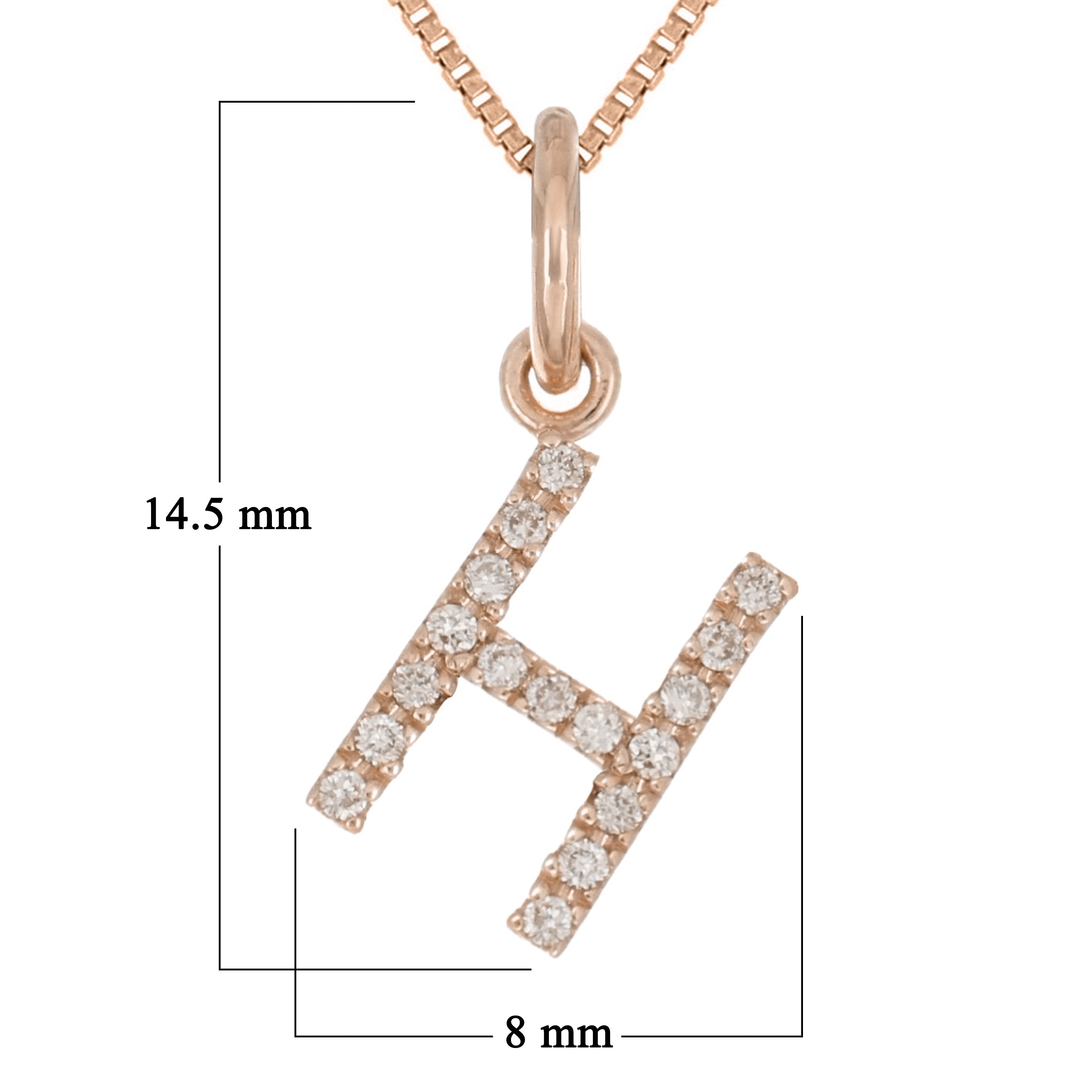 14k Rose Gold Diamond Initial Letter H Charm Pendant Necklace 18" - Letter H,Rose