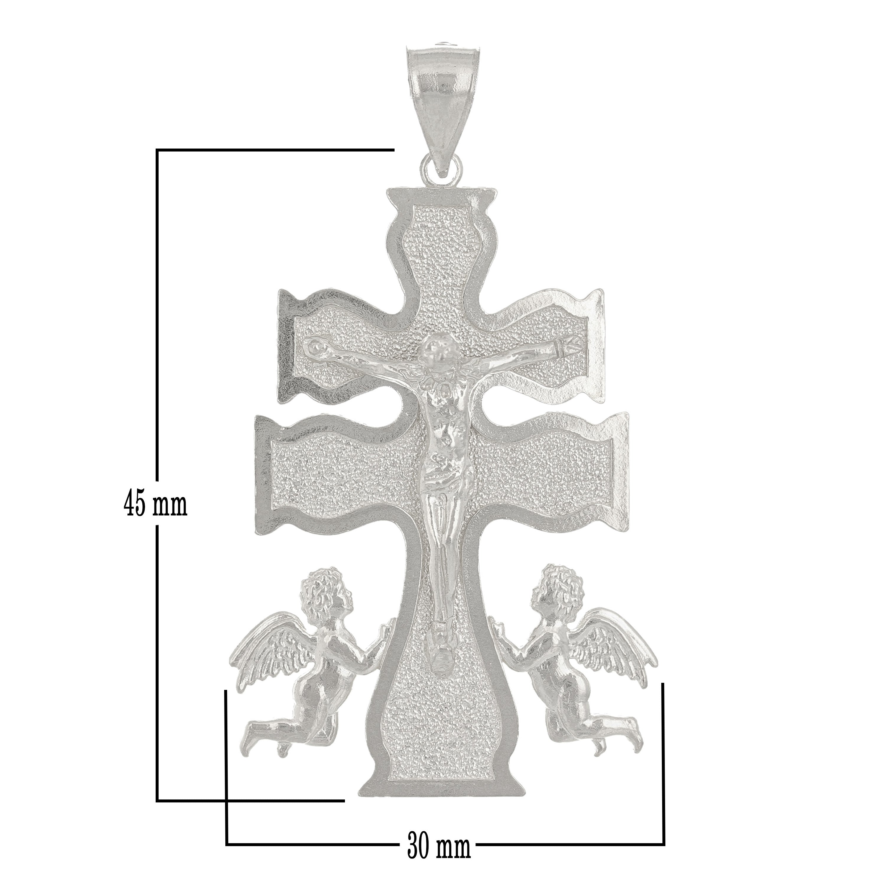 14k White Gold Caravaca Cross Jesus Christ Angels Cross Pendant 2" 8.2 grams - White