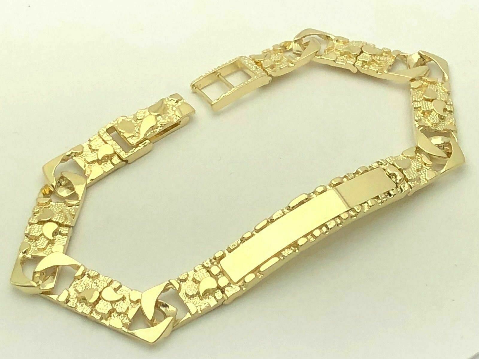 14k Yellow Gold Cuban Link Chain Nugget ID Bracelet 9" 9.5mm 25.4 grams