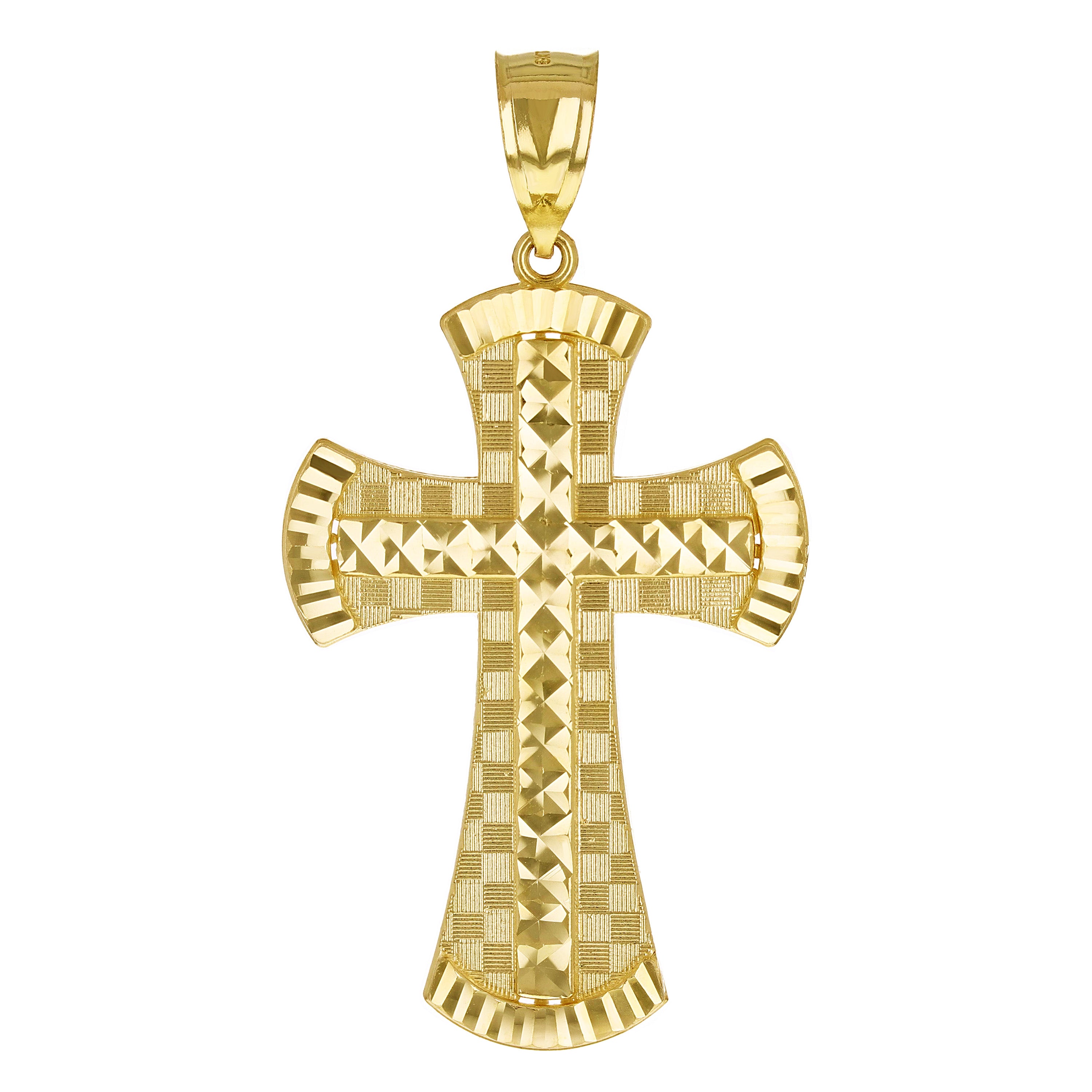 14k Yellow Gold 3D Diamond Cut Cross Pendant 2.7" 11 grams