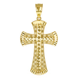 14k Yellow Gold 3D Diamond Cut Cross Pendant 2.7" 11 grams