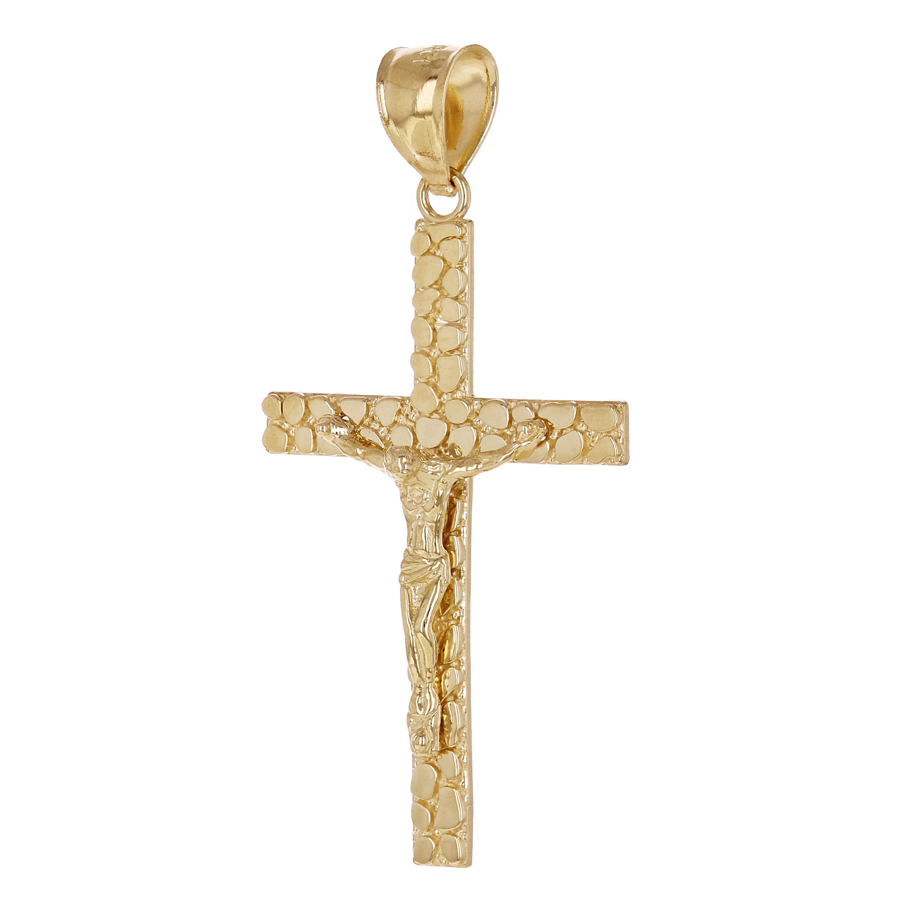 14k Yellow Gold Jesus Christ Crucifix Nugget Cross Charm Pendant 1.6" 2.2 grams