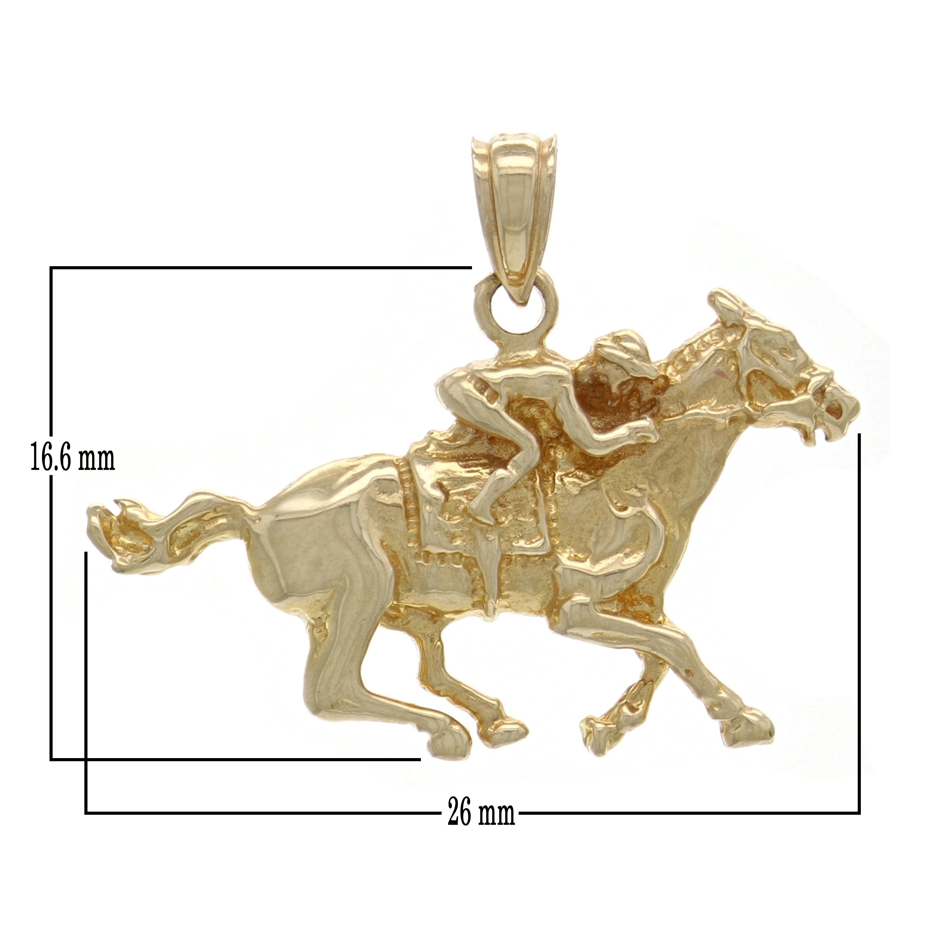 14k Yellow Gold Solid Running Jockey Horse Charm Pendant 3 grams - Yellow