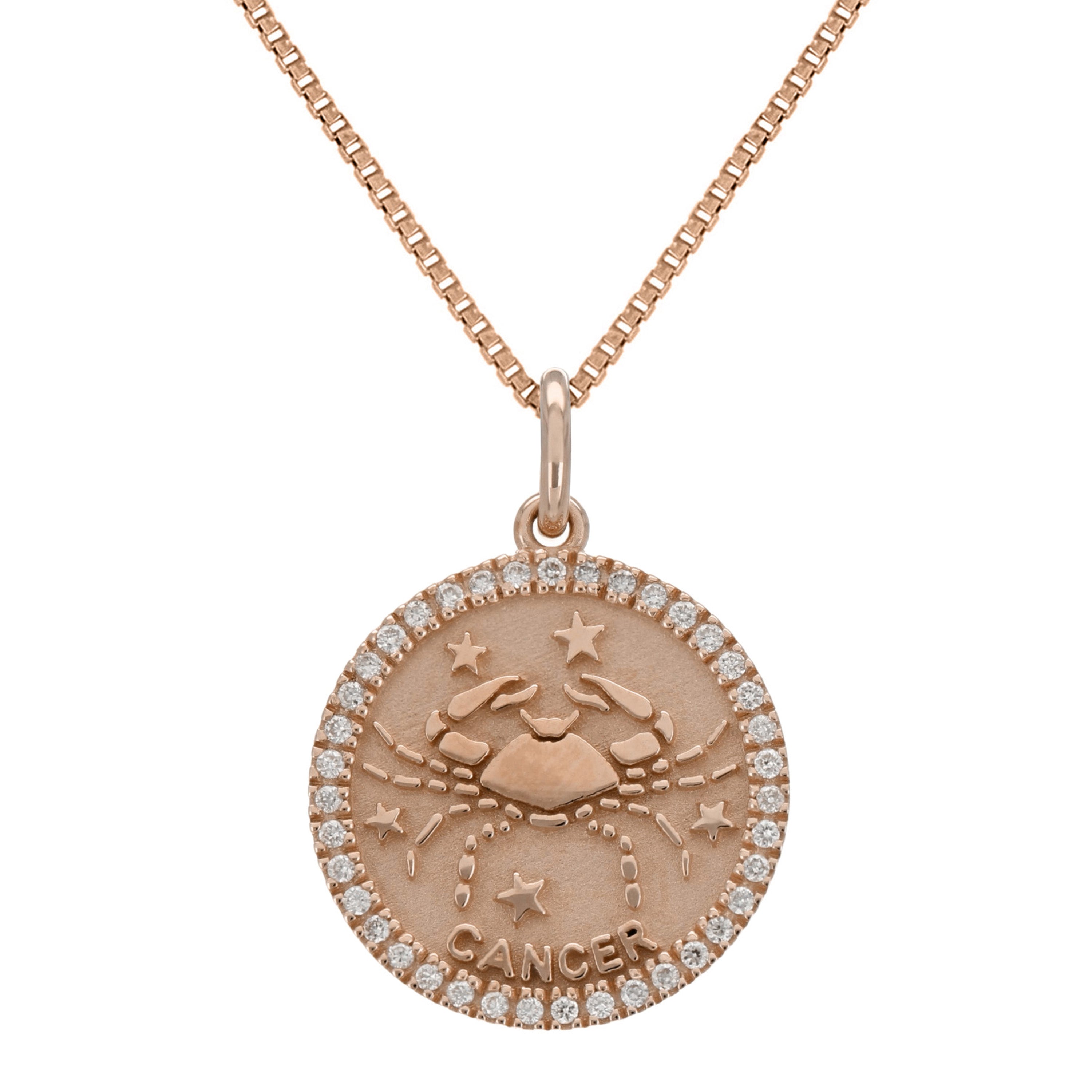 14k Rose Gold  Diamond Zodiac Sign Cancer Pendant Necklace 18" - Cancer,Rose