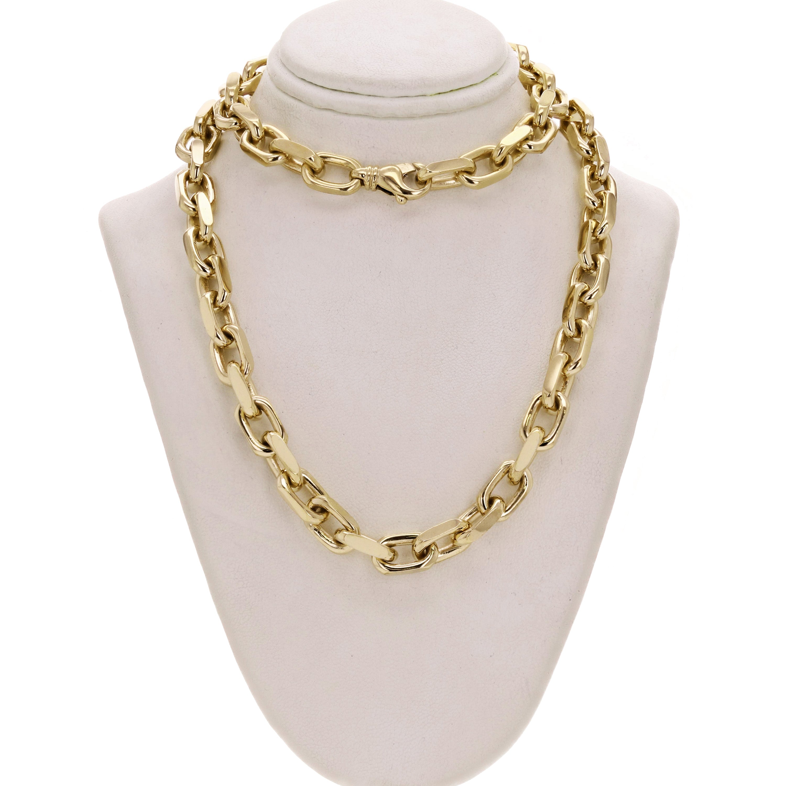 18k Yellow Gold Solid Handmade Link Chain Necklace 22" 8.5mm 158 grams - Yellow,22"