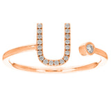 14k Rose Gold Diamond Initial Letter U Ring Size 6 - Letter U,Rose