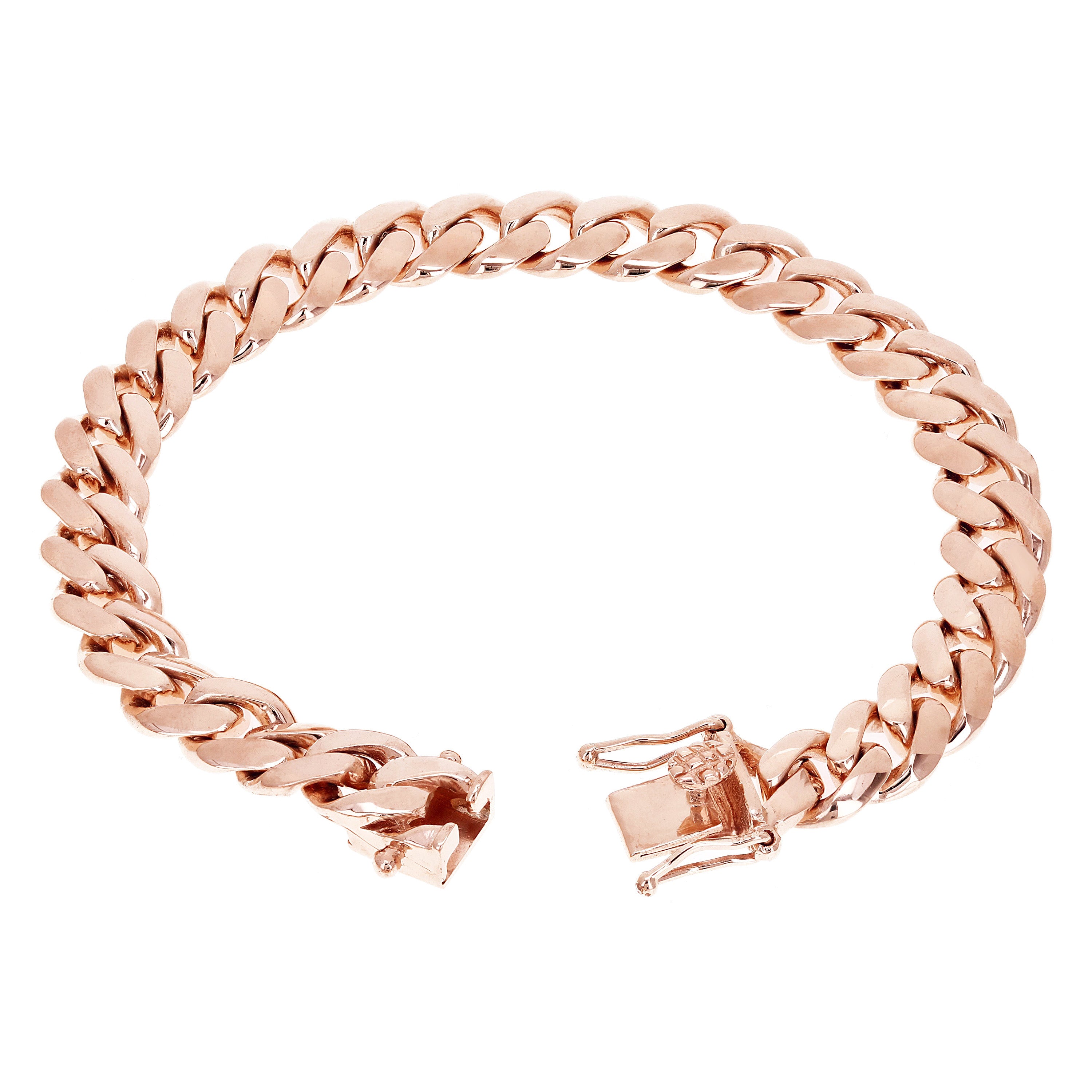 14k Rose Gold Solid Heavy Miami Cuban Chain Link Bracelet 8" 10 mm 57.5 grams with Box Clasp - Rose,8"