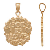 14k Rose Gold Solid GOD IS LOVE Heart & Flowers Charm Pendant 1.2" 4.9grams - Rose