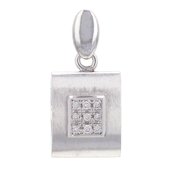 14k White Gold 0.12ctw Diamond Encrusted Modern Matte Finish Square Pendant