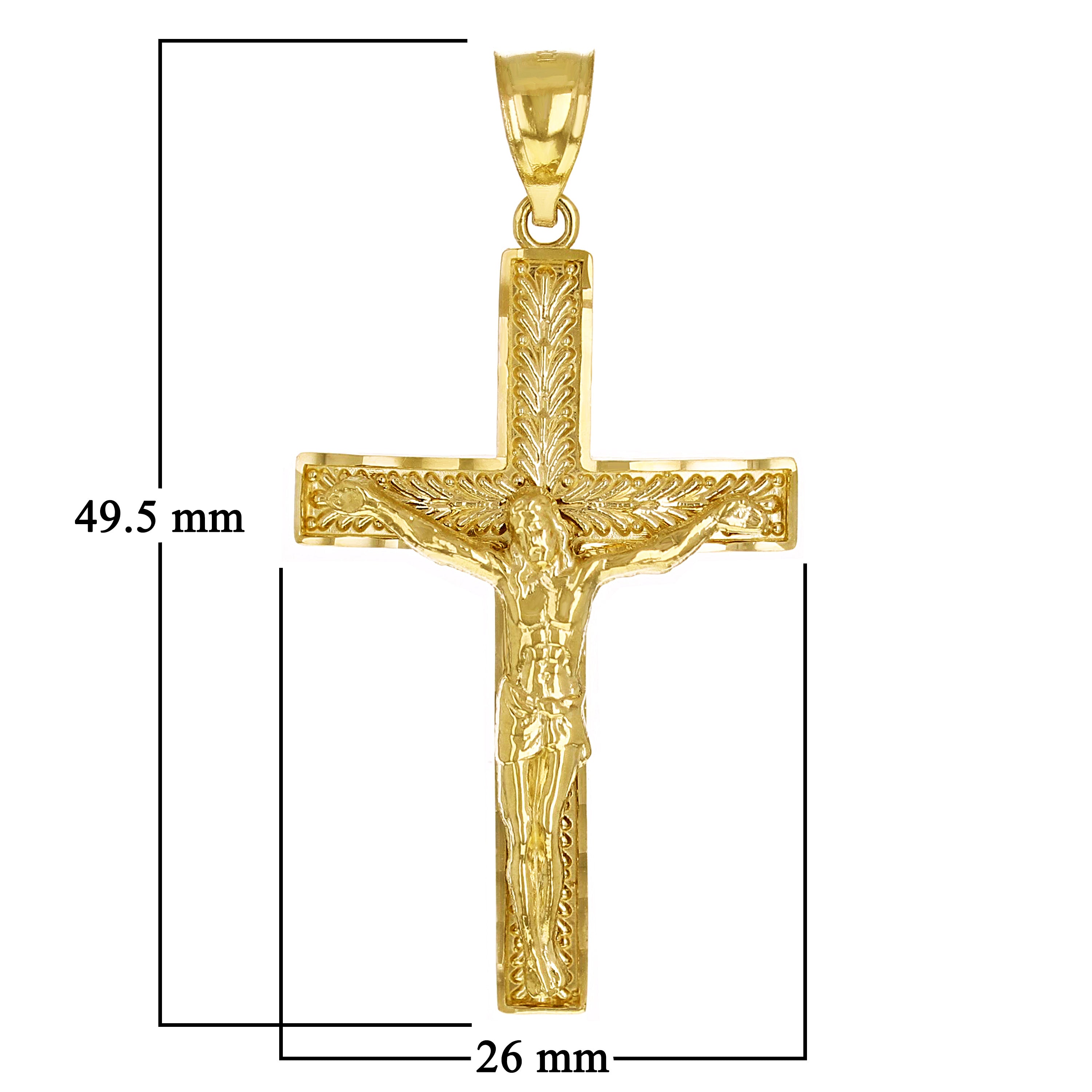14k Yellow Gold Diamond Cut Jesus Christ Crucifix Cross Pendant 1.9" 5.5 grams
