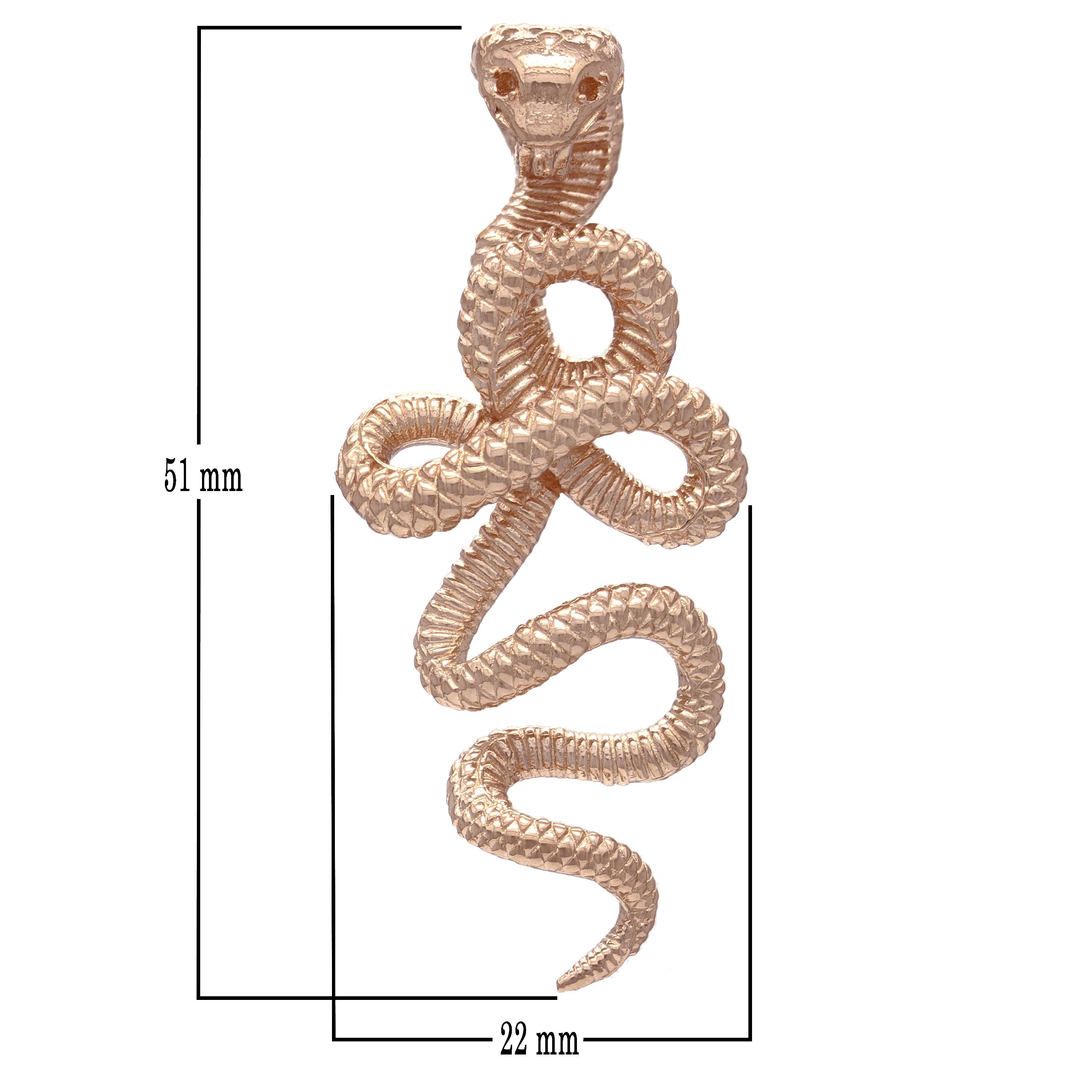 14k Rose Gold Detailed 3D Cobra Snake Charm Pendant 2" 14.2 grams - Rose