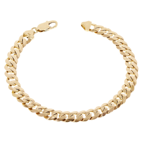 14k Yellow Gold Solid Curb Cuban Link Chain Bracelet 7
