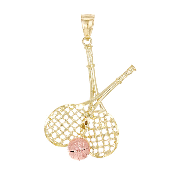 10k Two Tone Gold Tennis Ball Racquet Tennis Racket Charm Pendant 1.5