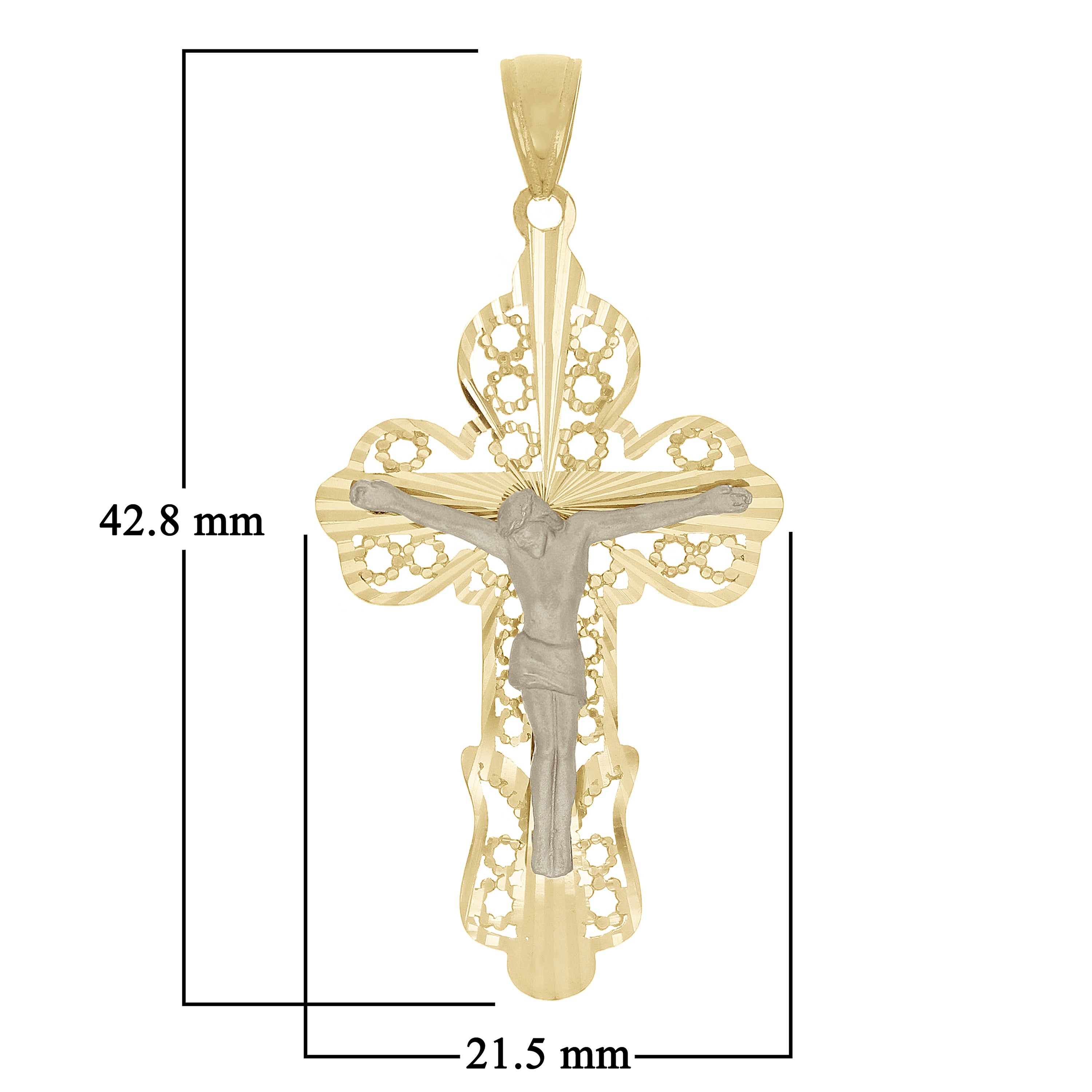 Italian 14k Two-Tone Gold Filigree Crucifix Cross Charm Pendant 1.7" 2.6 grams - Yellow and White