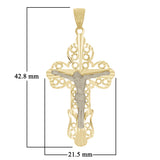 Italian 14k Two-Tone Gold Filigree Crucifix Cross Charm Pendant 1.7" 2.6 grams - Yellow and White