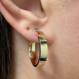Italian 14k Yellow Gold Polished Medium Flat Tube Hollow Hoop Earrings