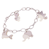 14k White Gold Mother of Pearl Animal Charm Bracelet 7.5" - Animal