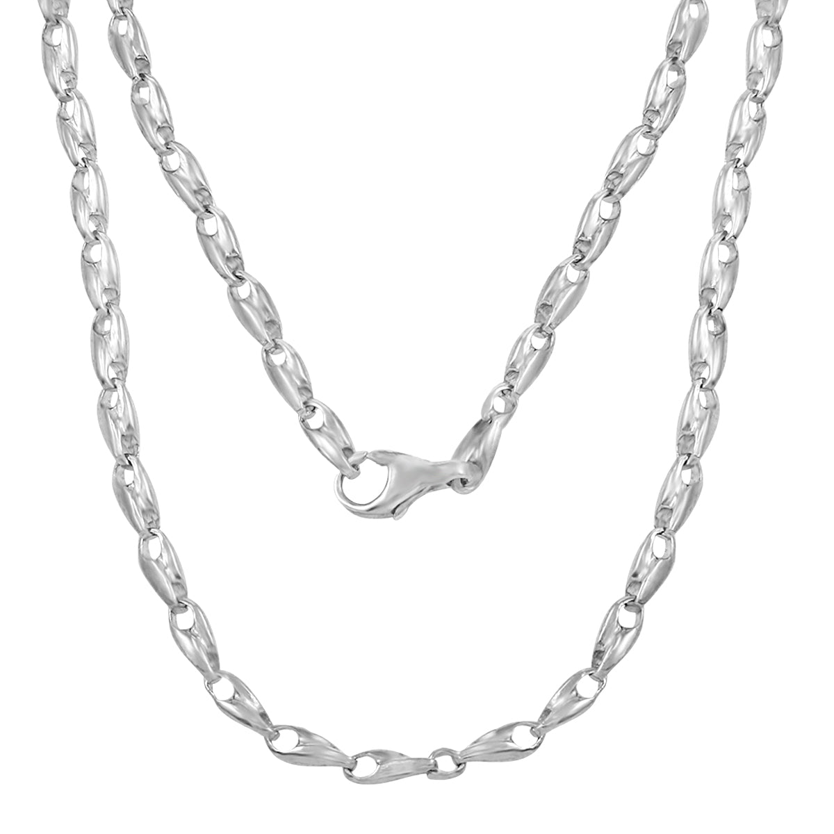 Men's 14k White Gold Handmade Fashion Link Necklace 20" 3.25mm 19.5 grams - White