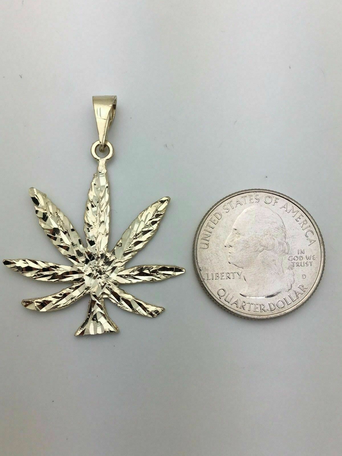 14k Yellow Gold Diamond Cut Marijuana Leaves Leaf Weed Charm Pendant 3.7 grams
