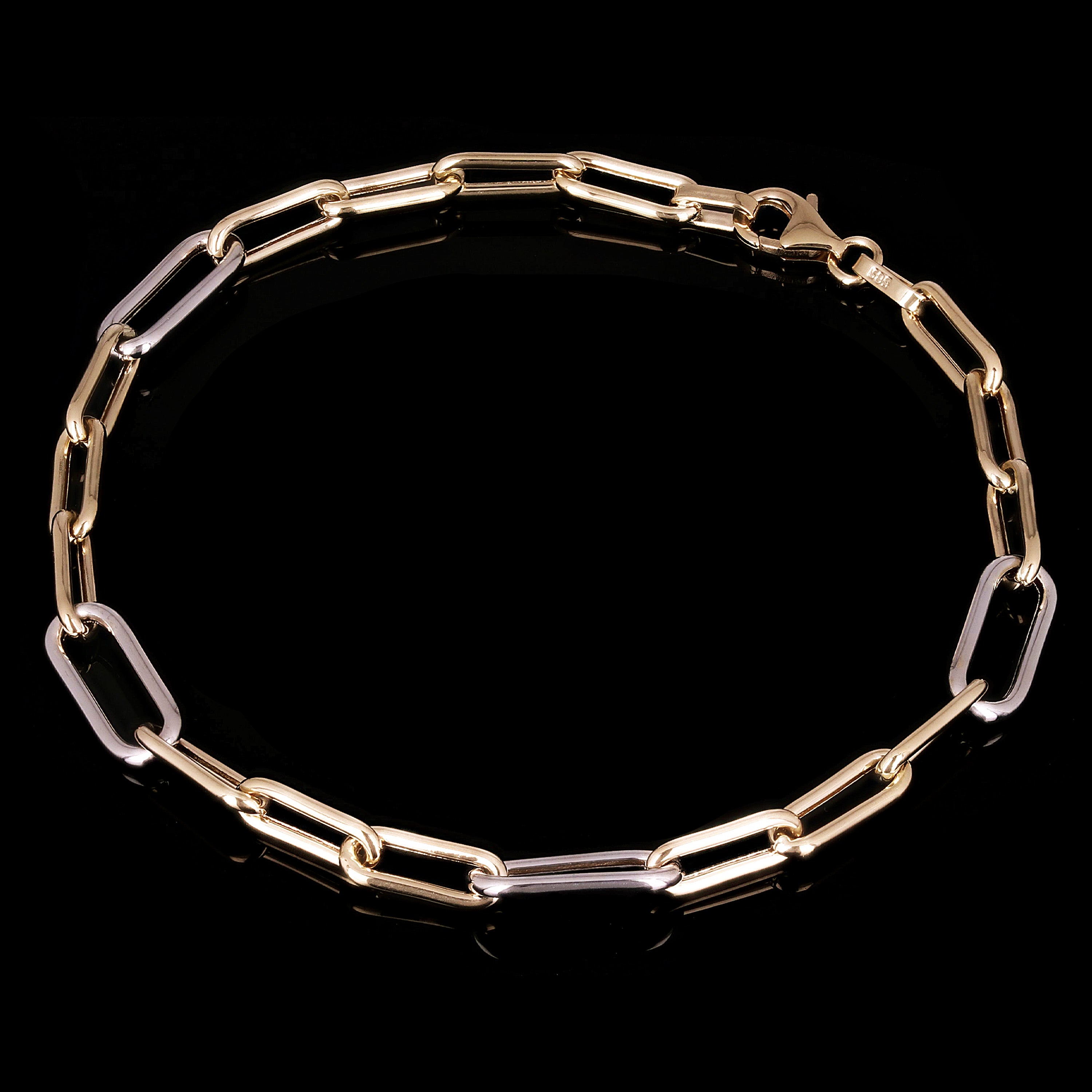 Italian 14k Two Tone Gold Hollow Paper Clip Chain Bracelet 7.5" 4mm&5.6mm 3.1g - 7.5" 5.6mm