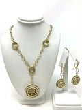 Italian 14k Gold Woven Design Round Dangle Earrings and Pendant Necklace Set