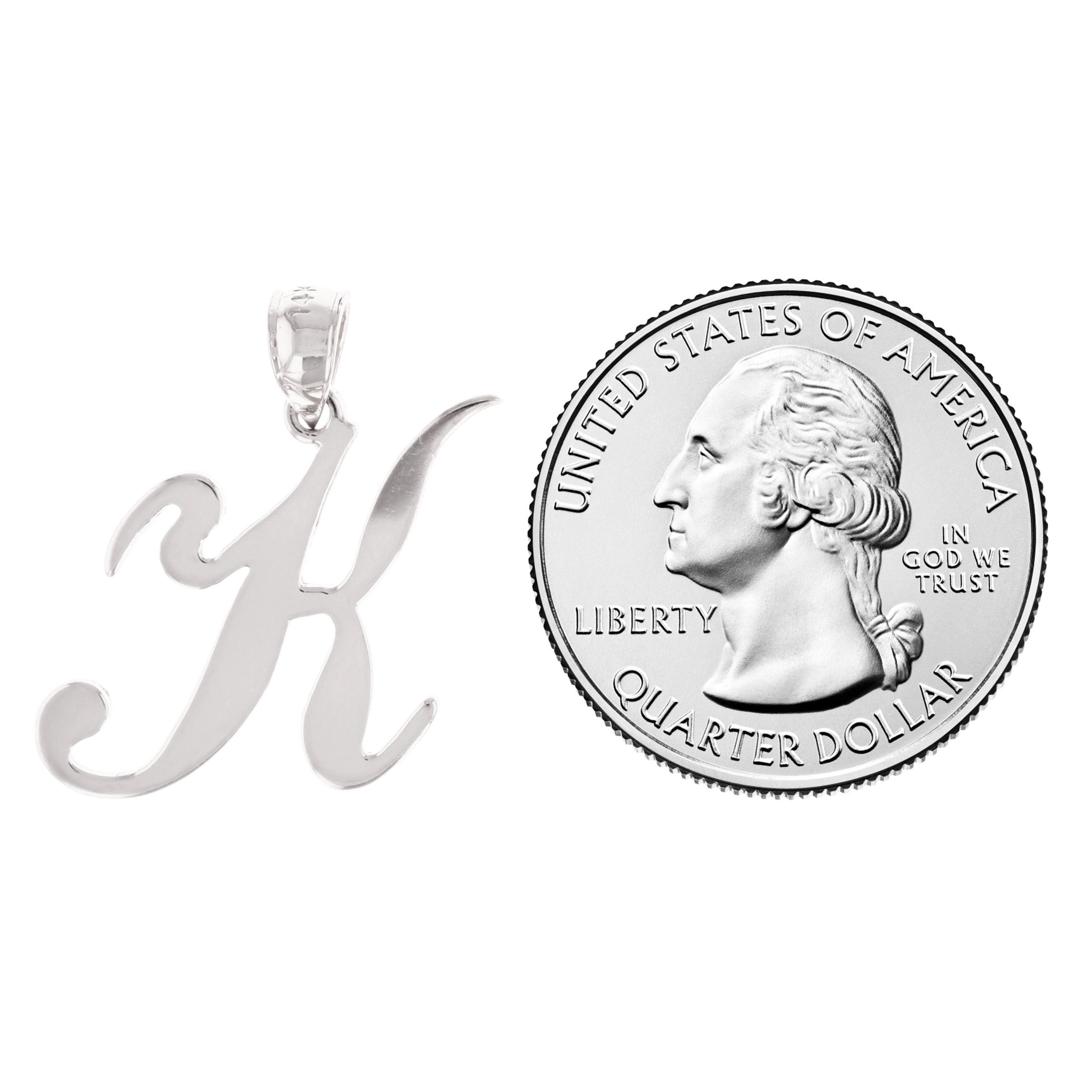 14k White Gold Initial Letter K Alphabet Charm Pendant - Letter K,White