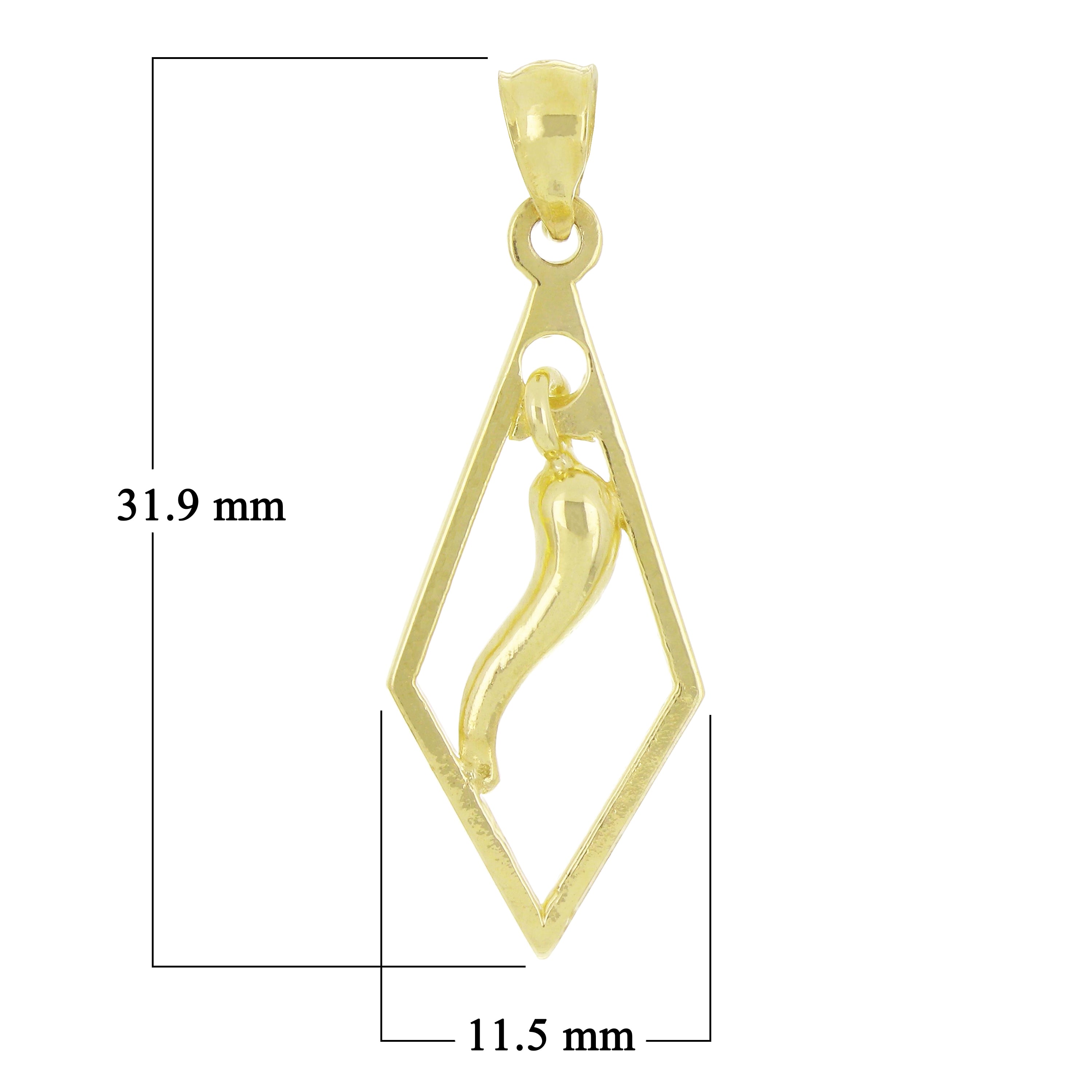 14k Yellow Gold Good Luck Italian Horn 3D Charm Pendant 1.8grams