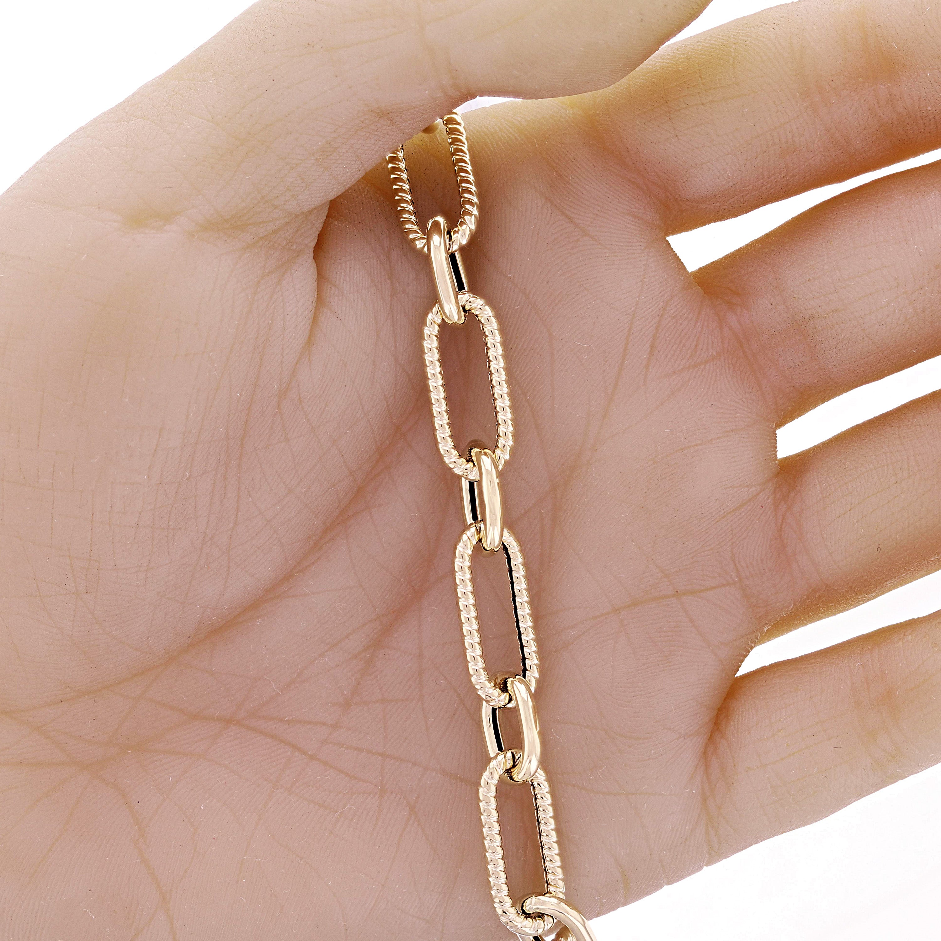 Italian 14k Yellow Gold Hollow Twisted Paper Clip Link Bracelet 8.75" 8.6mm 8.6g