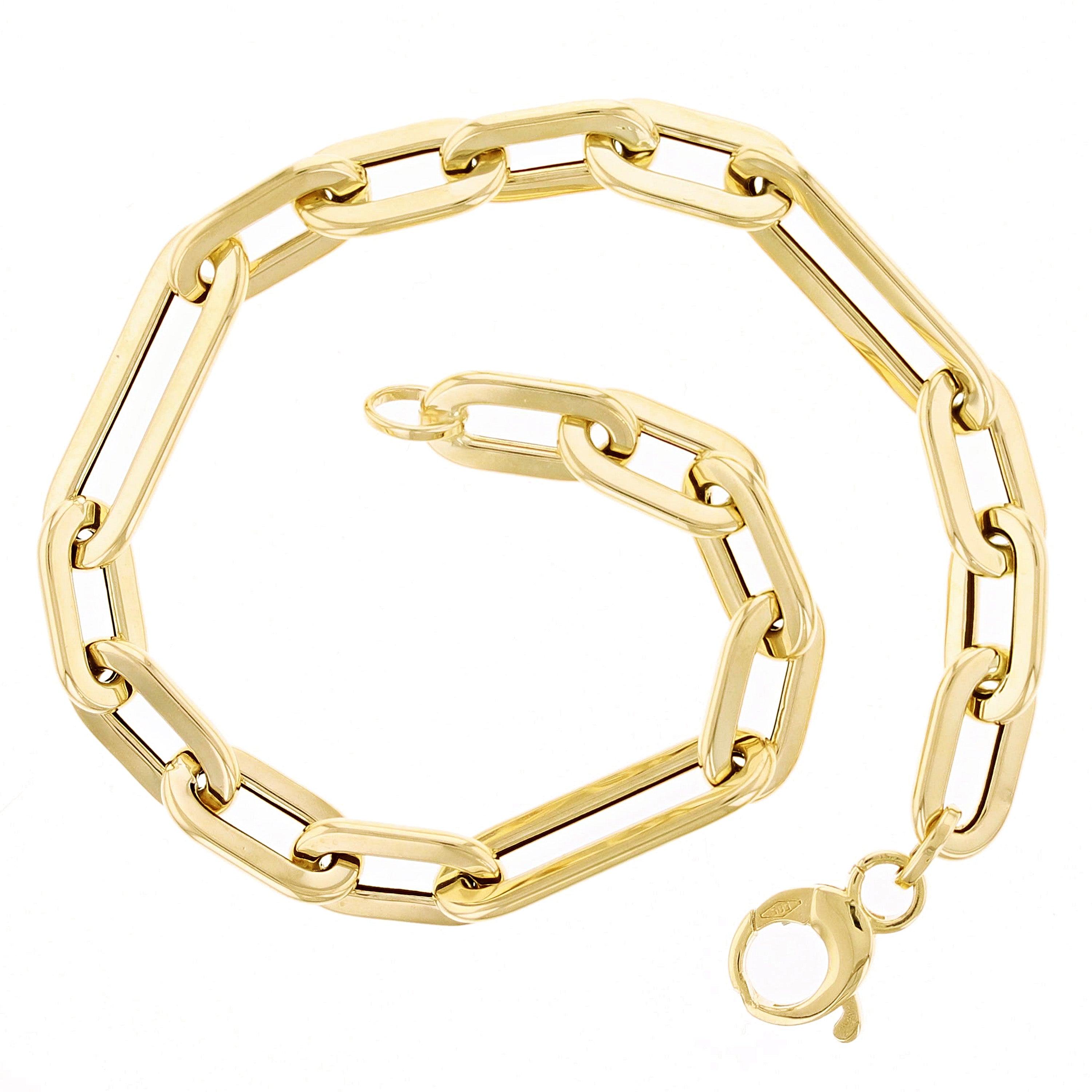 Italian 14k Yellow Gold Hollow Oval Paper Clip Links Bracelet 7.5" 4.9 grams