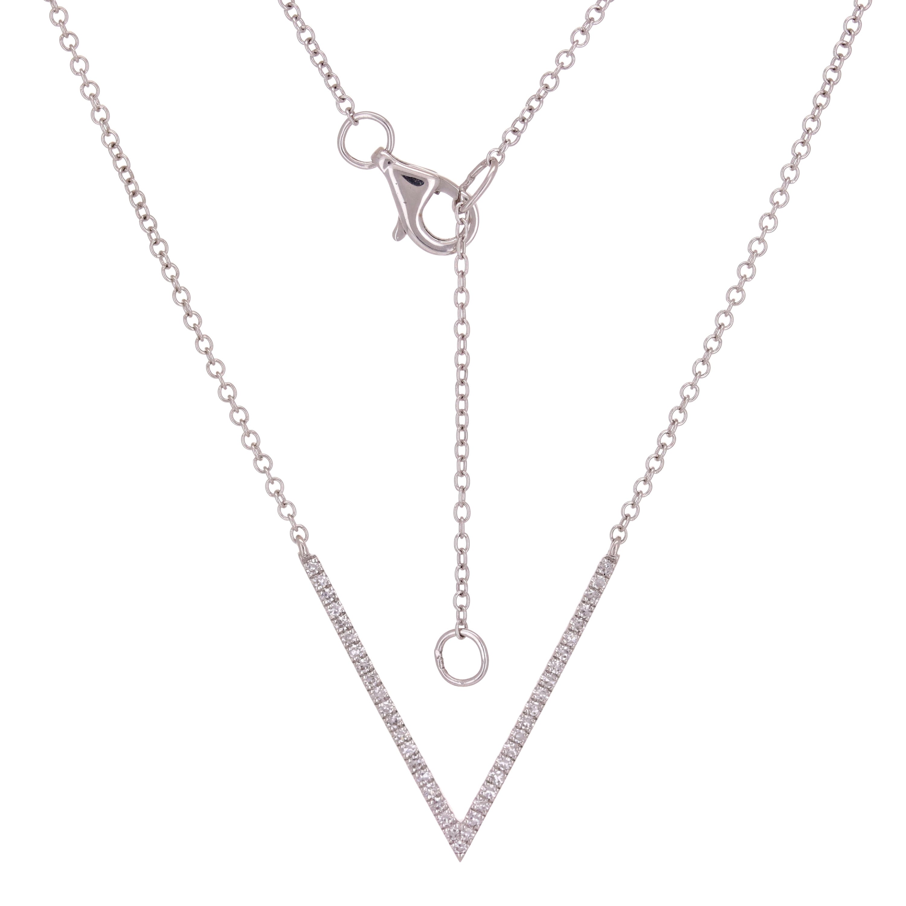 14k White Gold Diamond V Arrow Charm Pendant Necklace Adjustable 16"-22"