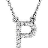 14k White Gold Diamond Initial Letter P Alphabet Rolo Pendant Necklace 18" - Letter P,White