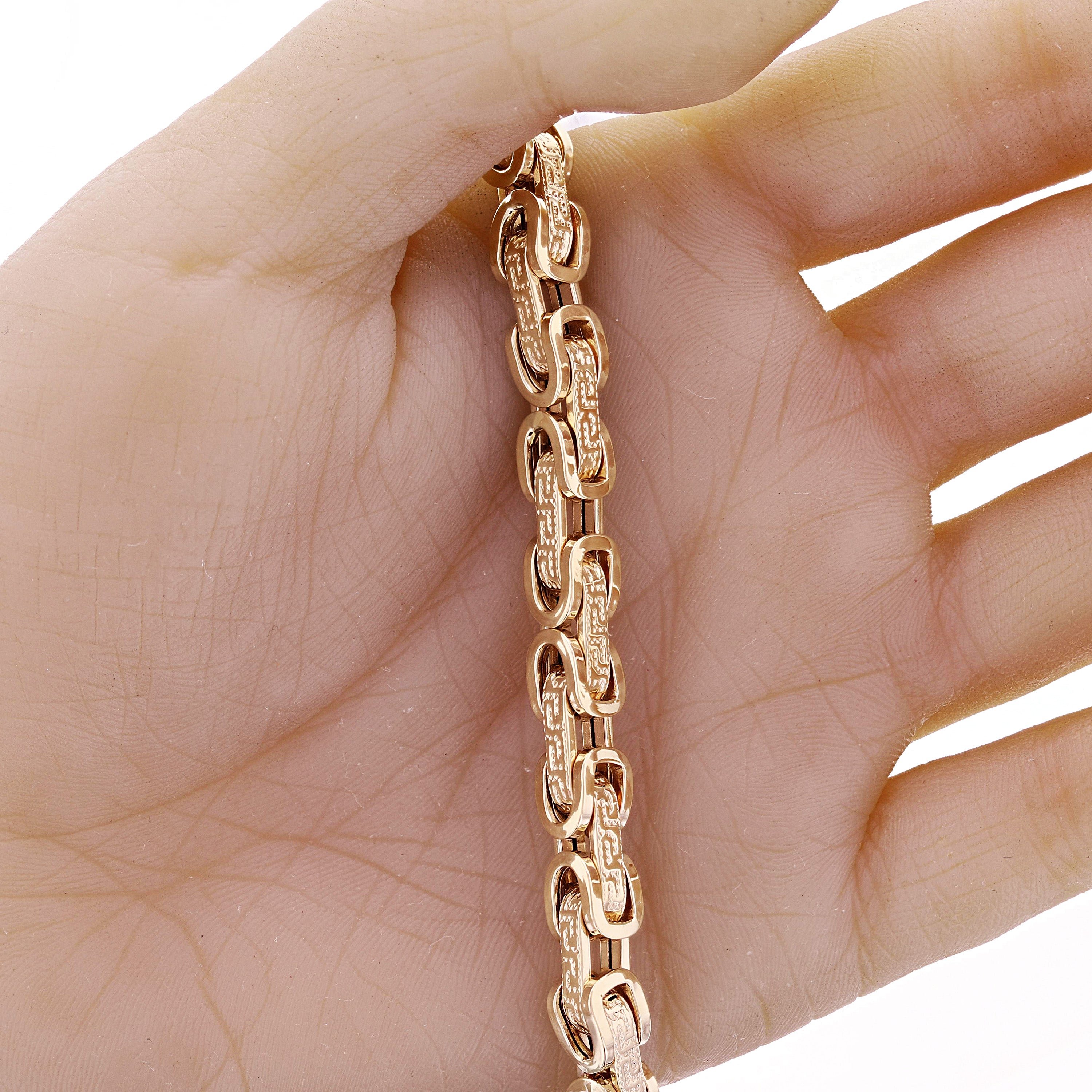 Italian 14k Yellow Gold Byzantine Greek Links Bracelet 8.5" 6.5mm 16.6 grams