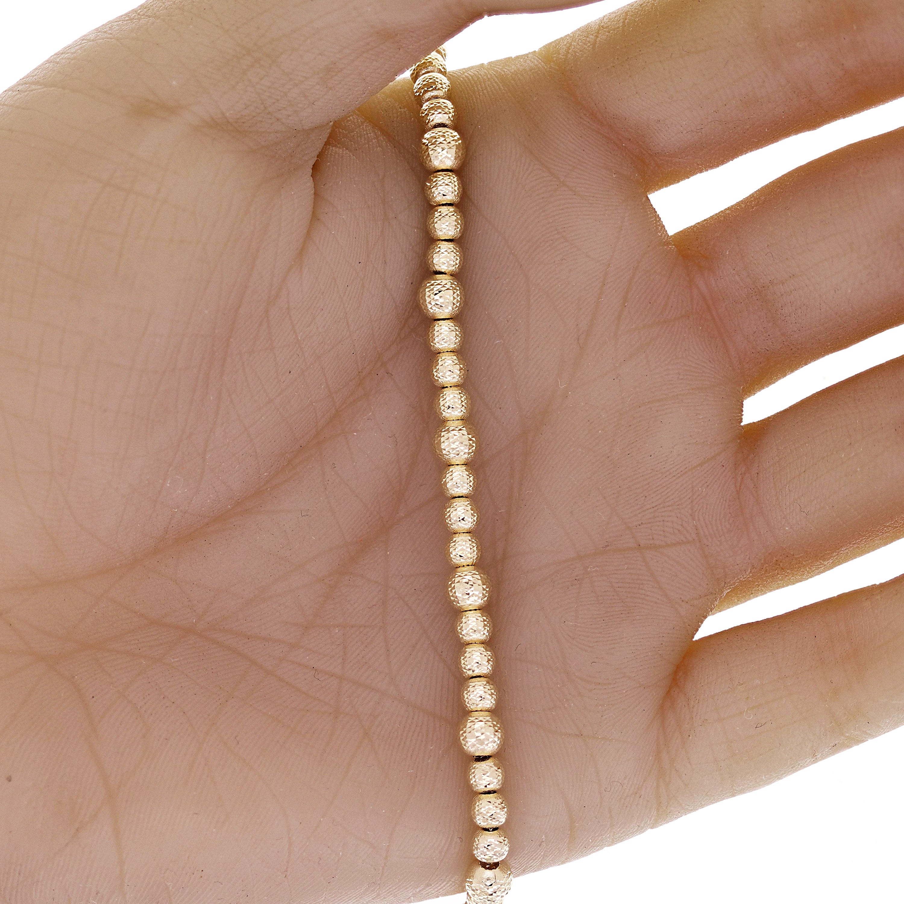 Italian 14k Yellow Gold Diamond Cut Graduated Ball Bead Bracelet 7.5" 5mm 4.7grm