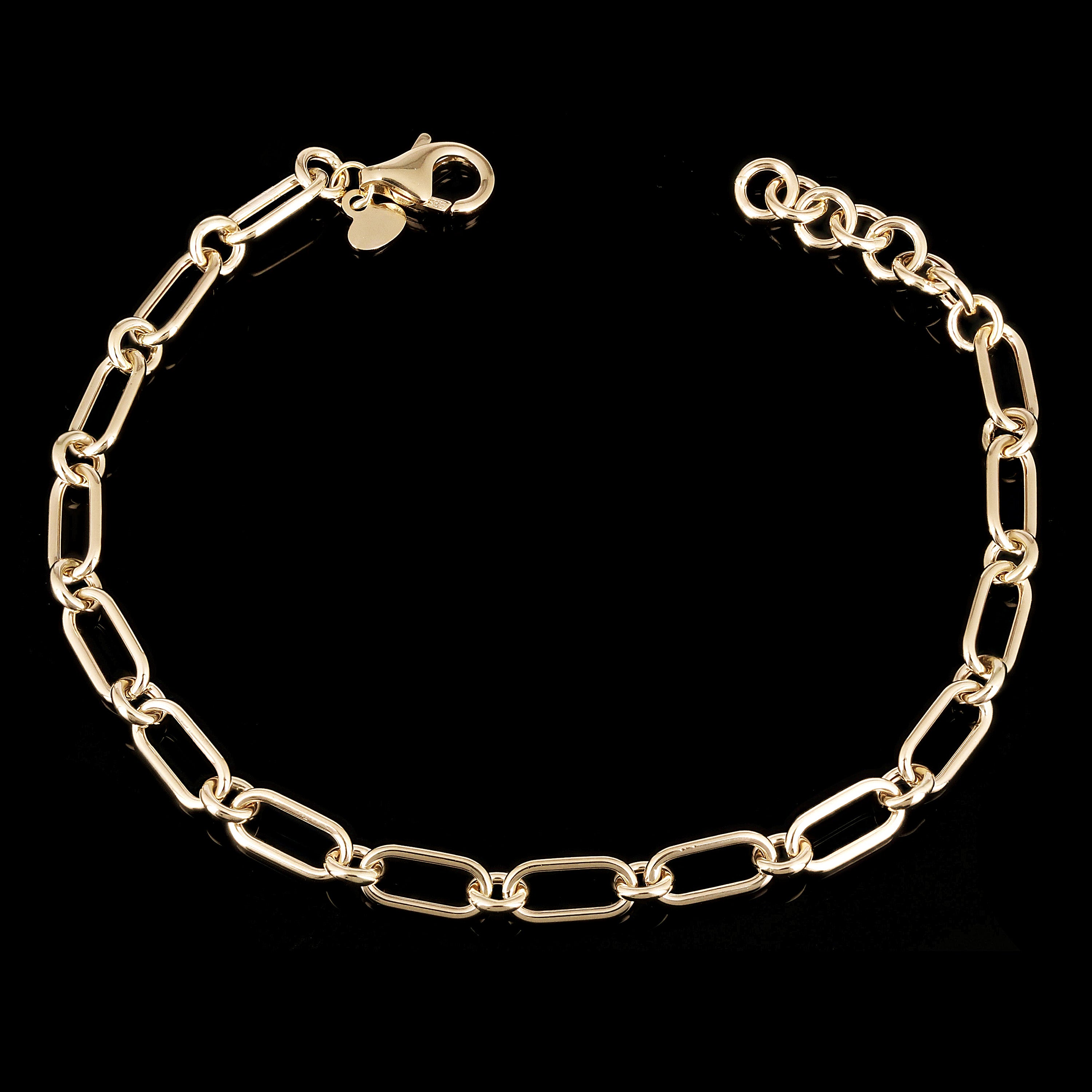 Italian 14k Yellow Gold Hollow Oval Paper Clip Link Bracelet 7.5" 4.7mm 3.4grams