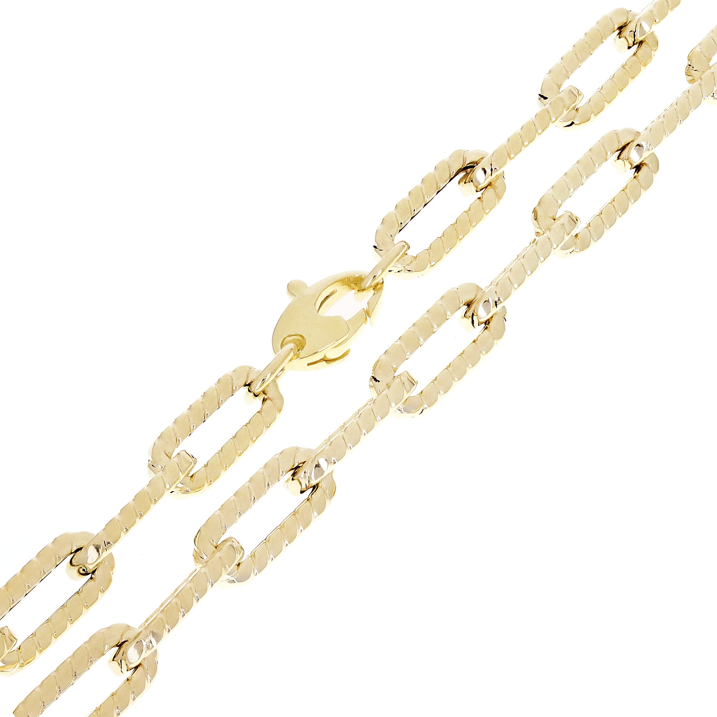Italian 14k Yellow Gold Hollow Textured Paper Clip Link Necklace 17.8" 6.6mm