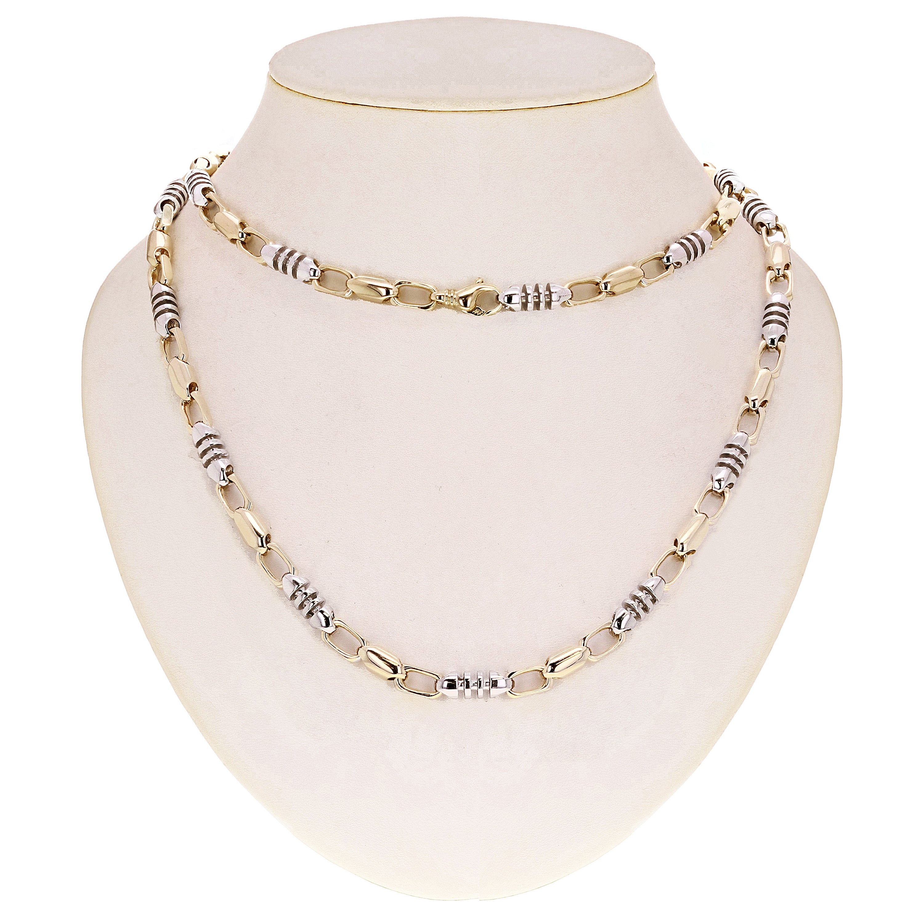 10k Yellow & White Gold Solid Handmade Link Chain Necklace 20" 6.9mm 77.6 grams - 20"