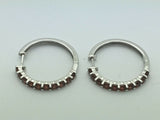 14k White Gold Hoop Loop Earrings with Natural Garnet Gemstones 6.2gram