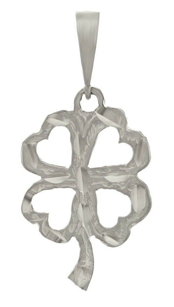 14k White Gold Heart Flower Lucky Four Leaf Clover Charm Pendant 1.6 grams