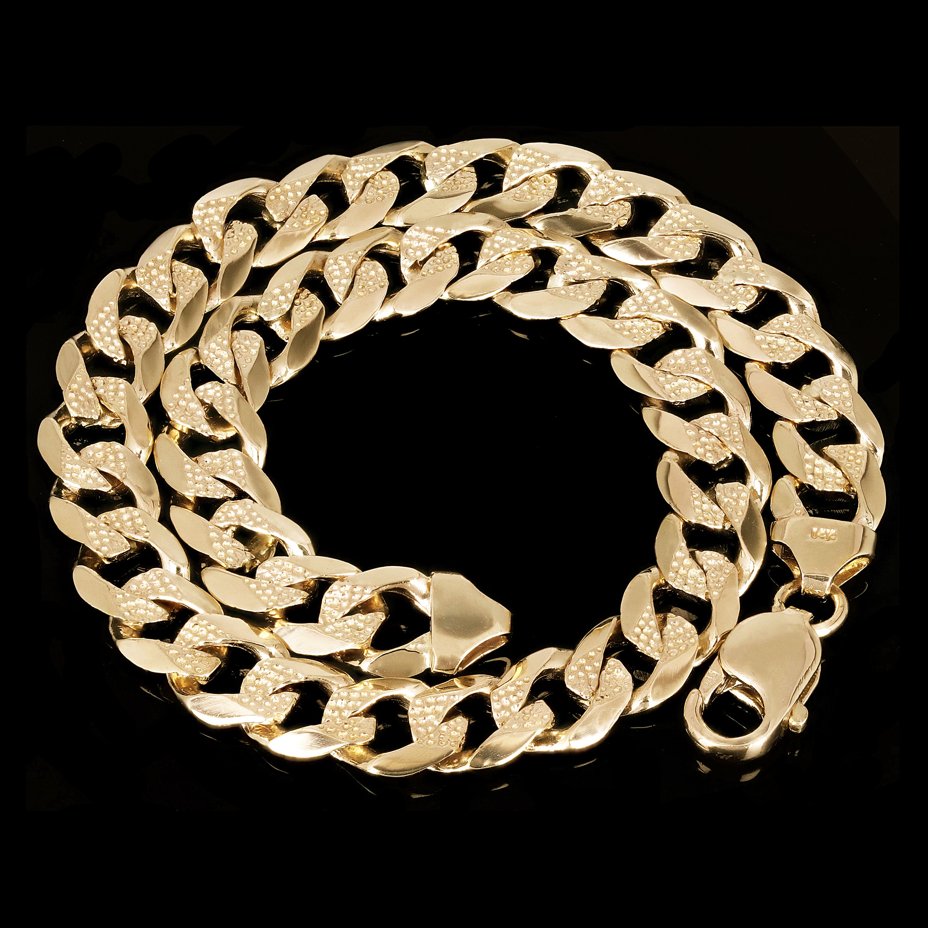 14k Yellow Gold Solid Pave Curb Cuban Link Chain Necklace 20" 9.3mm 55.8 grams - 20"