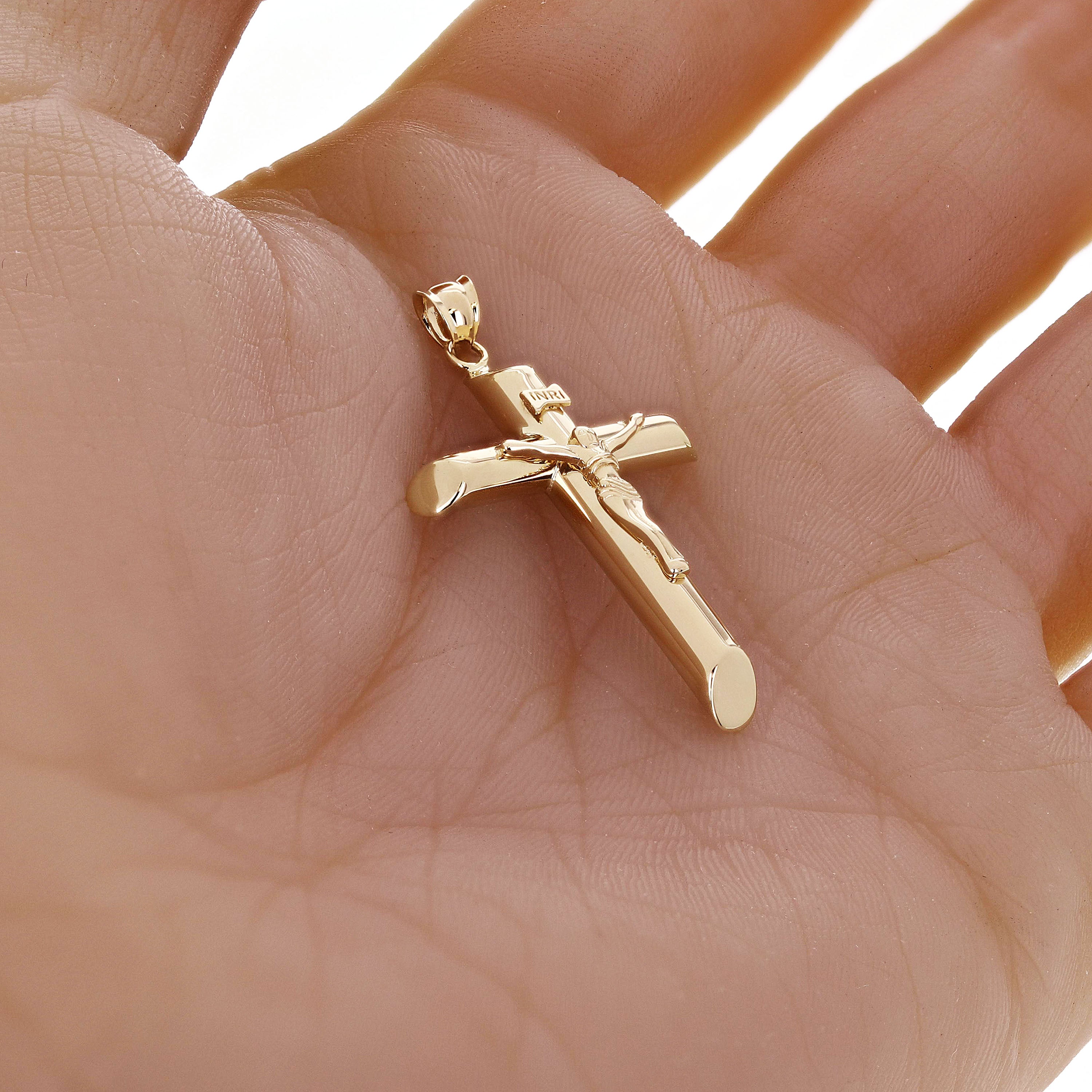 Italian Hollow 14k Yellow Gold INRI Crucifix Cross Charm Pendant 1.6" 2 grams