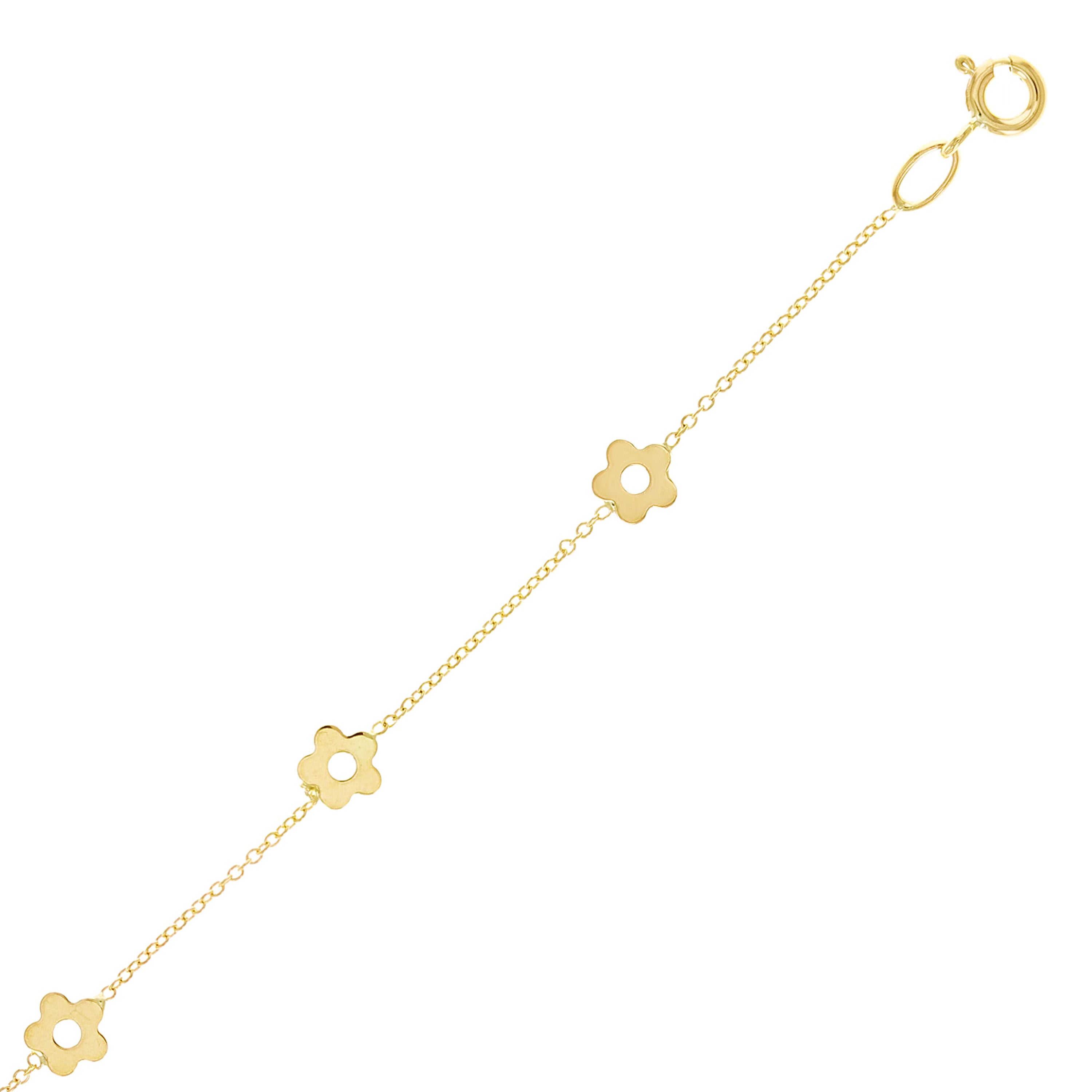 Italian 14k Yellow Gold Station Flower Charm Bracelet 7" 1.4 grams
