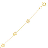 Italian 14k Yellow Gold Station Flower Charm Bracelet 7" 1.4 grams