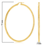 Italian 14k Yellow Gold Diamond Cut Hollow Round Hoop Earrings 3" 3mm 5.1 grams
