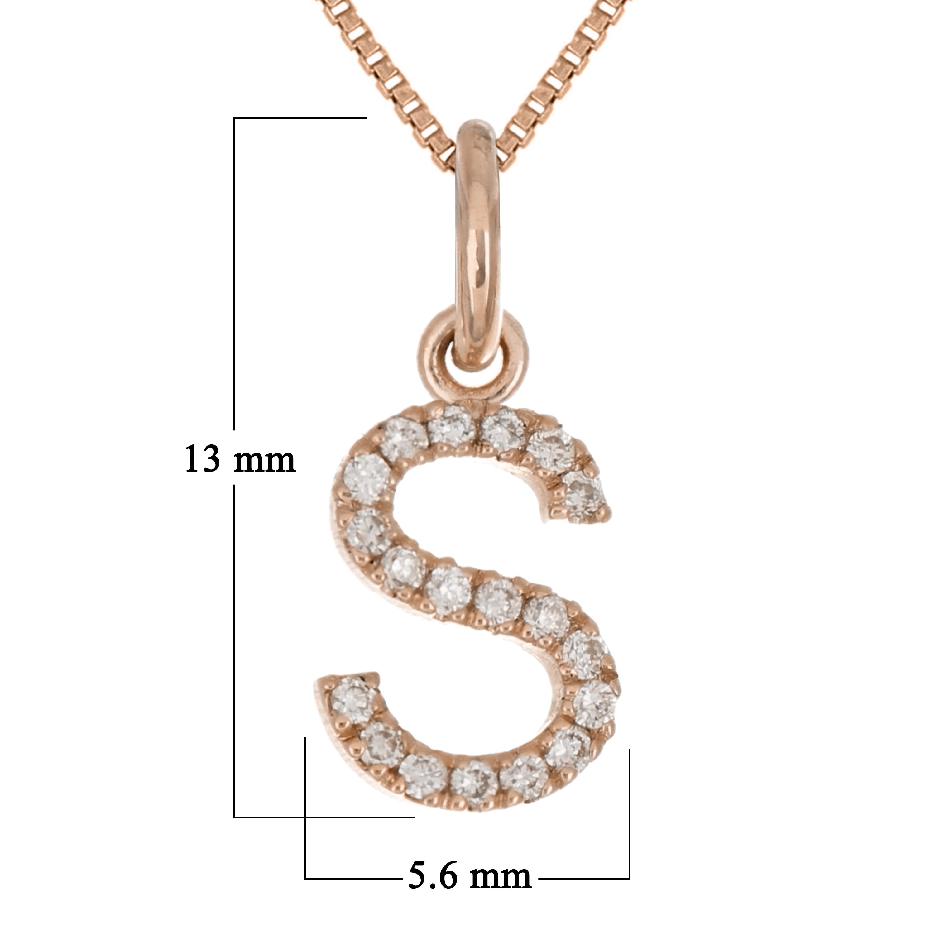 14k Rose Gold Diamond Initial Letter S Charm Pendant Necklace 18" - Letter S,Rose