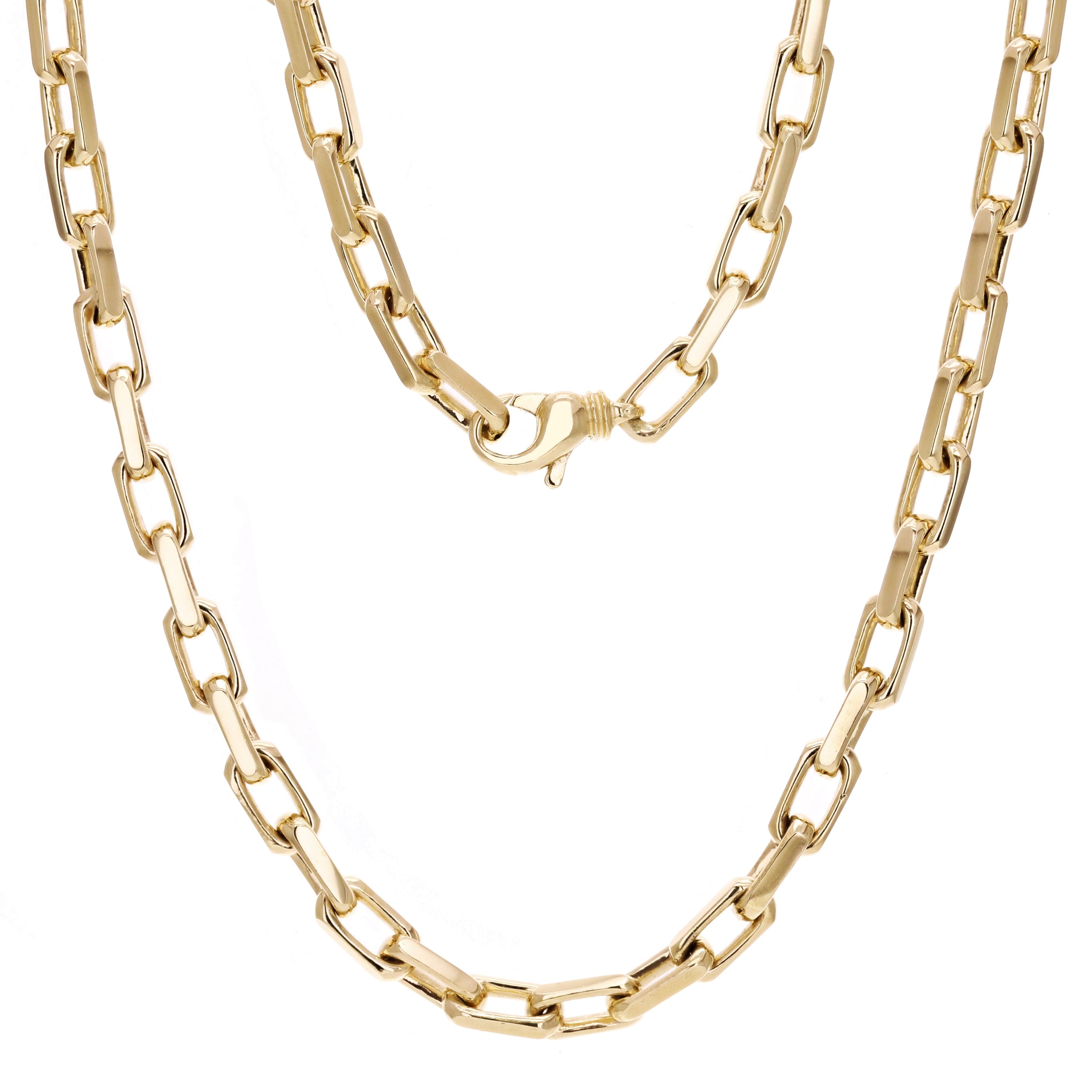 14k Yellow Gold Solid Handmade Rectangle Link Chain Necklace 20" 7mm 99 grams - 20"