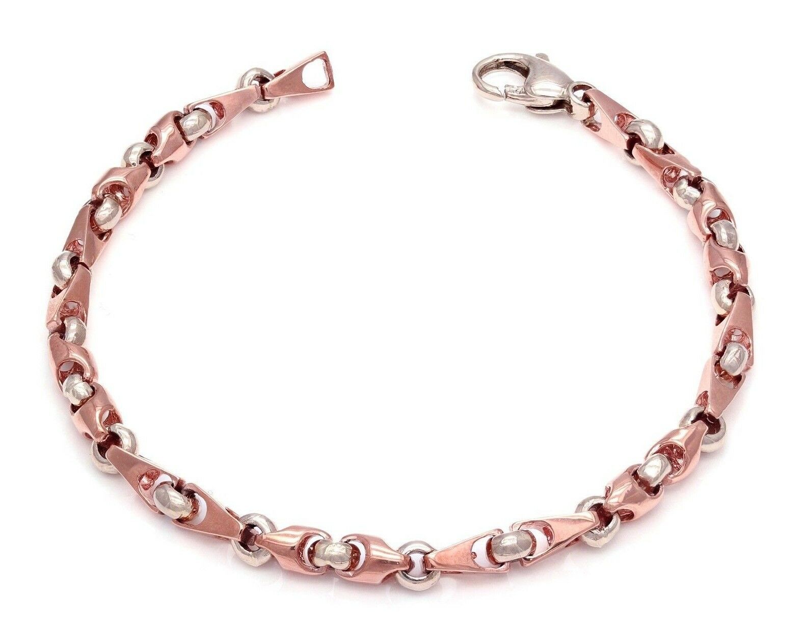 14k White & Rose Gold Handmade Fashion Link Bracelet 7.75" 5mm 15.3 grams