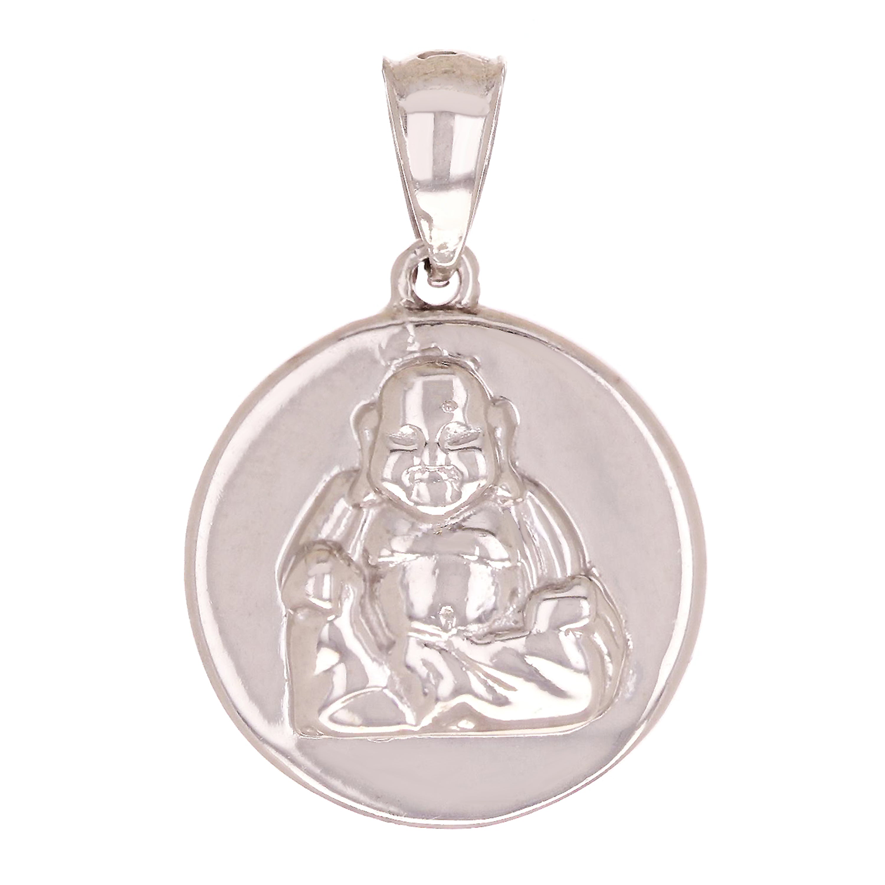 14k White Gold Buddha Medal Charm Pendant 3.5 grams
