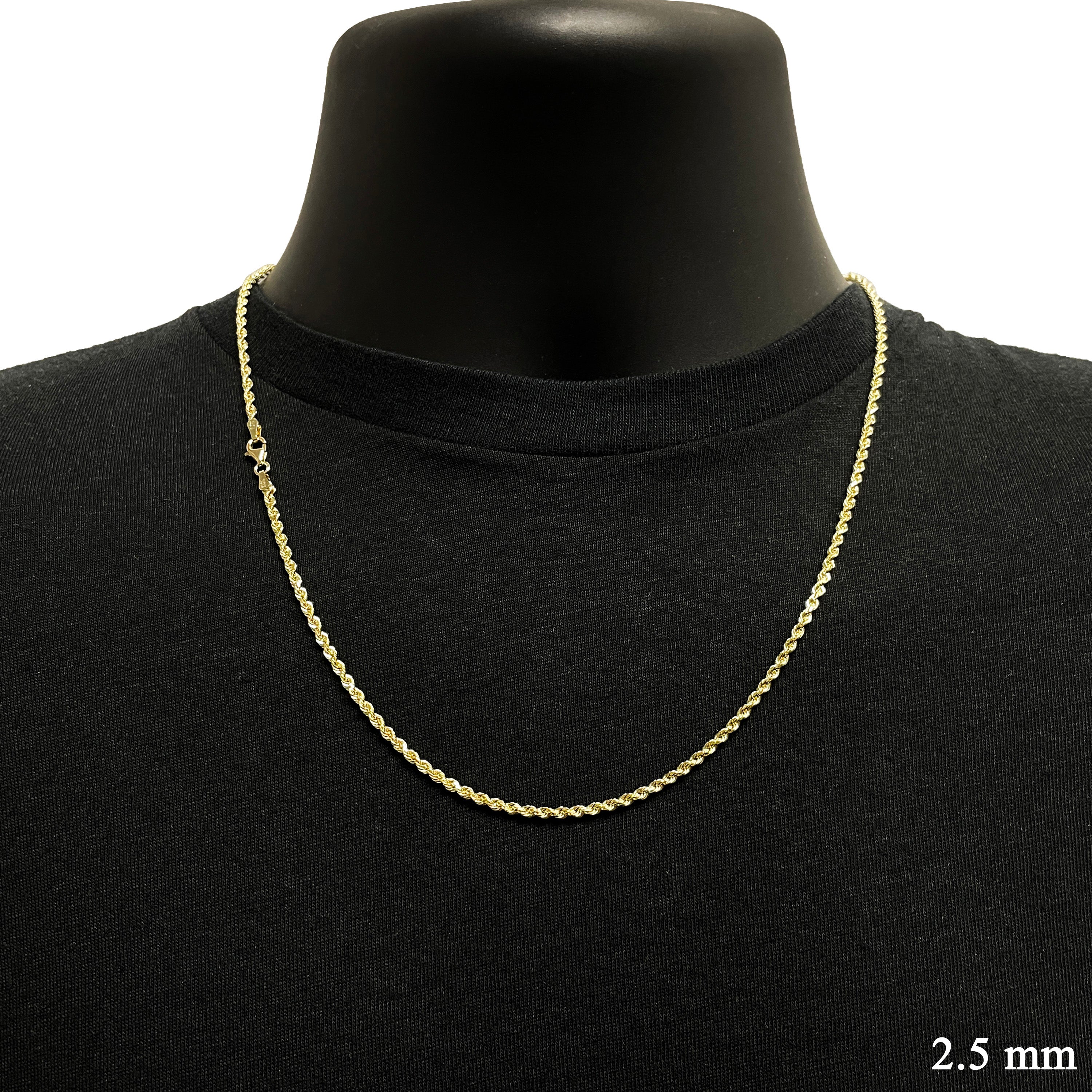 10k Yellow Gold Solid Diamond Cut Rope Chain Necklace 18" - 24" 2.5mm