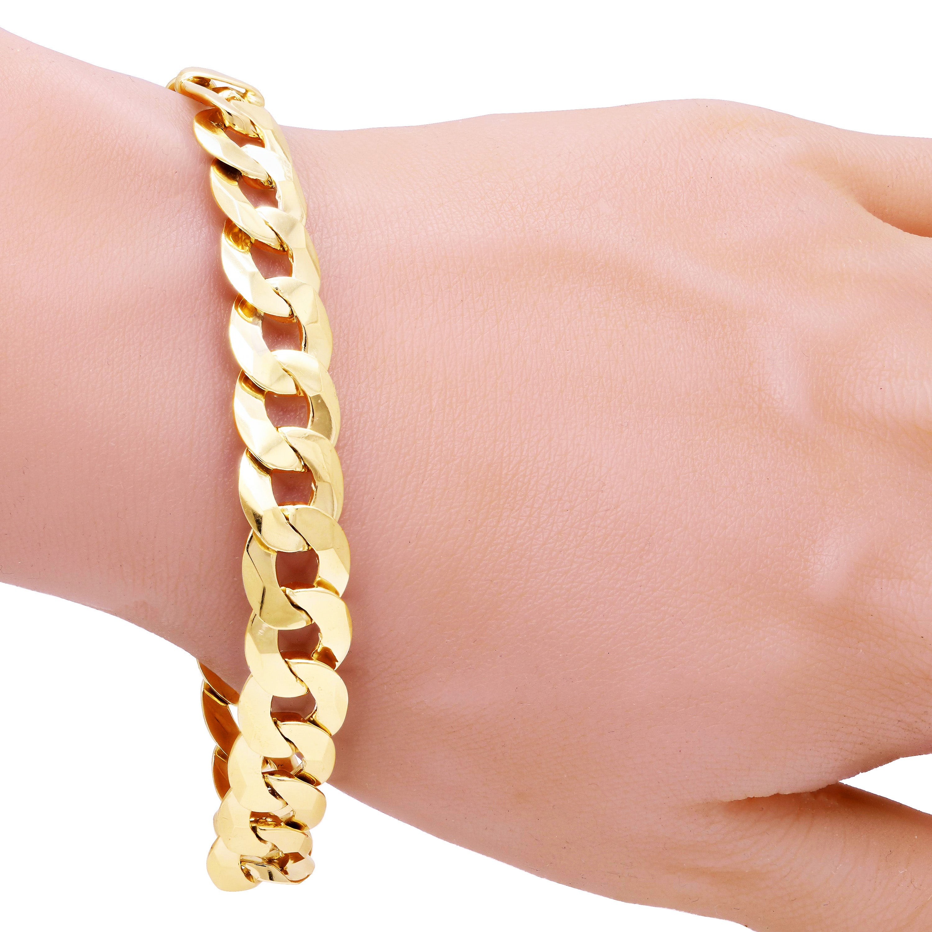 10k Yellow Gold Solid Flat Cuban Curb Chain Bracelet 7" 12mm 27 grams - 7" 27 grams